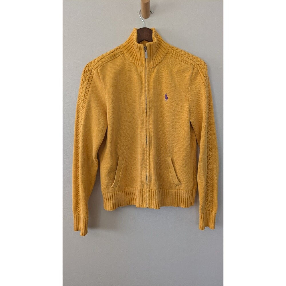 Vintage Y2K Ralph Lauren Sport Womens Cable Knit Zip Cardigan M Preppy Tennis